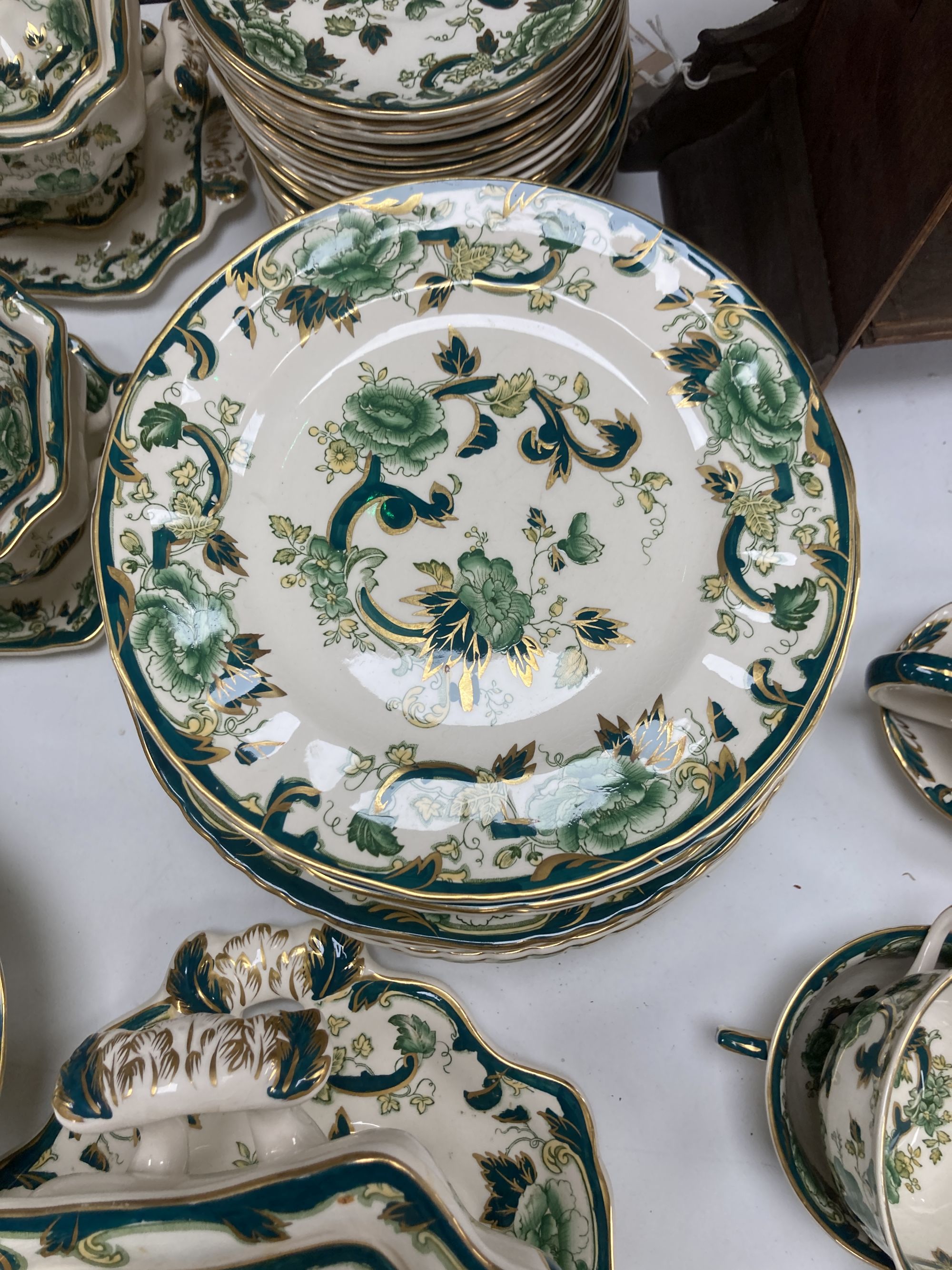 An extensive Masons Ironstone green peony pattern dinner service
